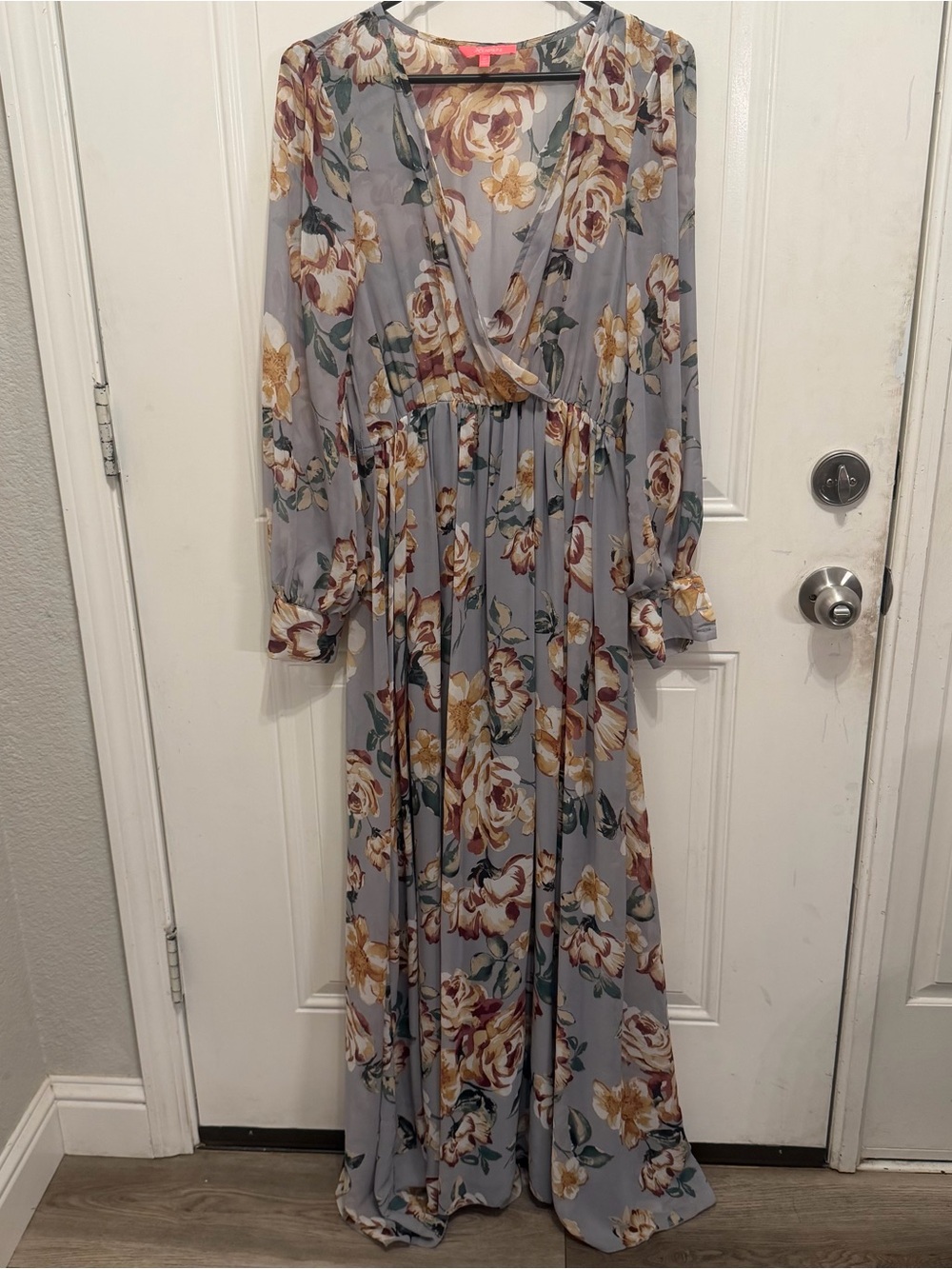 Xtaren Dusty Blue Floral Wrap Maxi Dress